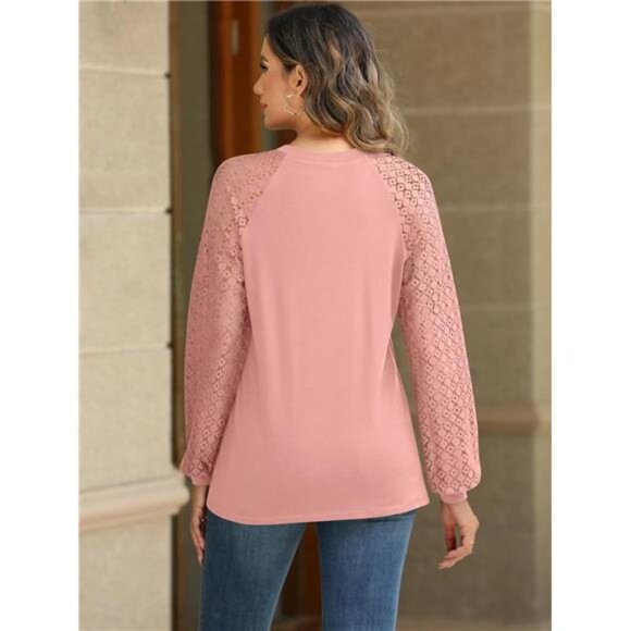 Women’s Long Sleeve Lace Tops,‎ Business Casual Knitted Blouses - Fall Fashion - Picture 4 of 7
